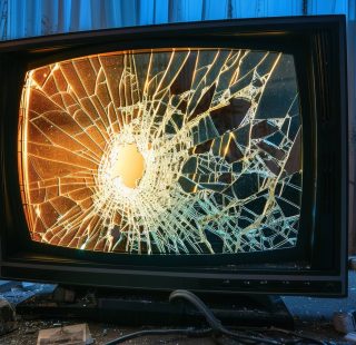 An old television with a broken display.