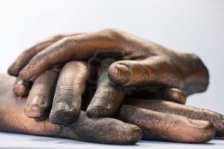 three-bronzed-hand-sculpture