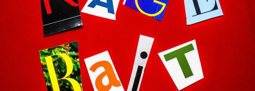 "Rage Bait" is spelled out in ransom note style typography, USA  2026